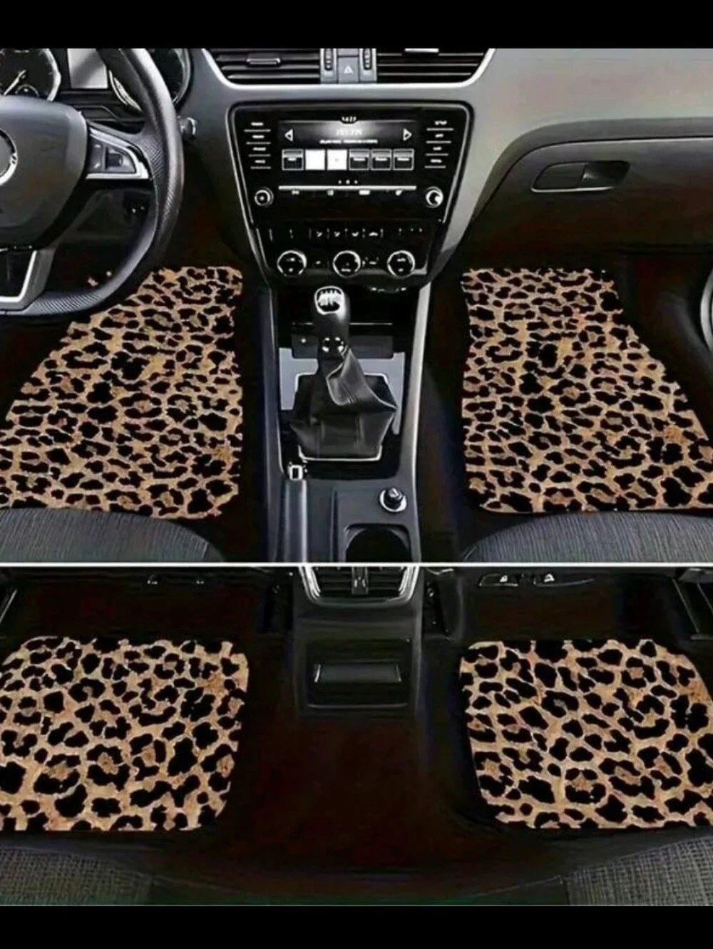 Leopard Print Faux Fur Car Floor Mats - 4 Piece Set